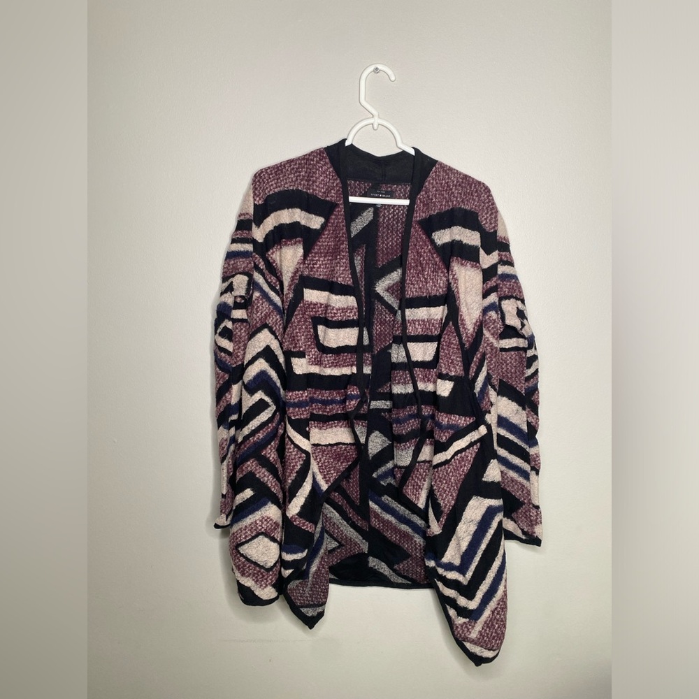 Lucky brand jacket women’s size L maroon/black/beige open cover up/cardigan